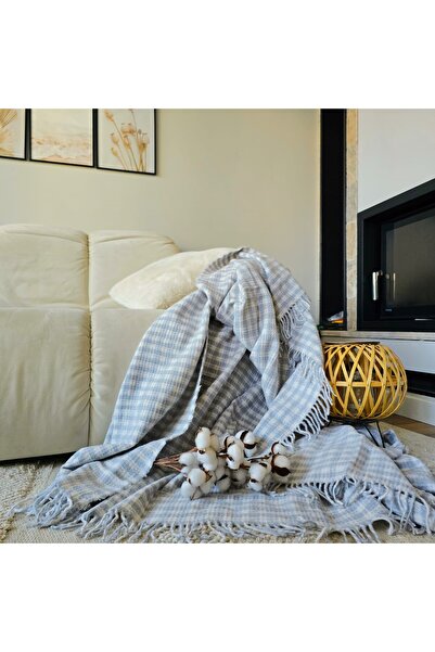 Kotonia Home Sarra blanket for double bed, size 180x230 cm, blue with tassels