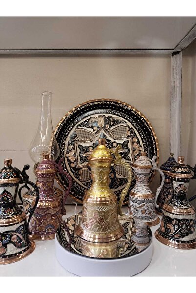 KARACA BAKIR İşlemeli Bakır Güğüm-Biblo Güğüm-19 cm süs Bakır Güğüm