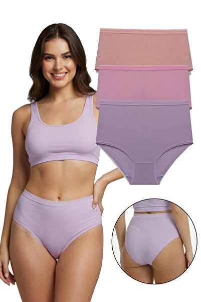 Sensu Women's Corded Fabric High Waist 3-Piece Panties Set - Kts4080 Blue