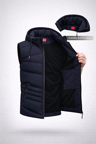 BOYS MANS Water- and Wind-Resistant Men's Hooded Vest Puffer Vest