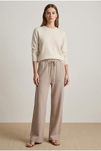 Loreen Pantaloni de in pentru femei cu picioare largi -20736PNT - BEIGE