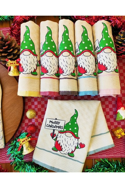 Kotonia Home Set of 2 kitchen towels, Christmas decoration, ivory/red/green, ...