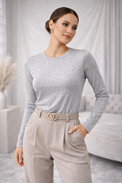 Polo State Women's Basic Crew Neck Lyocell Lycra Stretchy Long Sleeve Blouse ...
