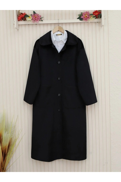 nedo7 Full-length buttoned pocket coat - black
