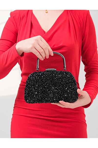 eflanmoda Geantă de seară pentru femei cu curea din lanț din piatră de cristal