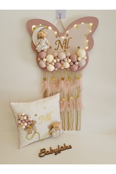 BL Baby Lüks Bubble Ledli Kelebek Bebek Kapı süsü Ve Yastık Pudra Kenar Bej Z...