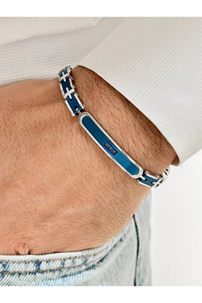 FERRO سوار رجالي من الفولاذ الفضي والأزرق الداكن FRJ10111A-L مع ضمان لمدة عام...