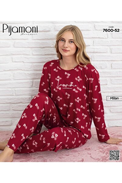 Pijamoni Milan Kumaş Yaprak Desenli Pijama Takımı