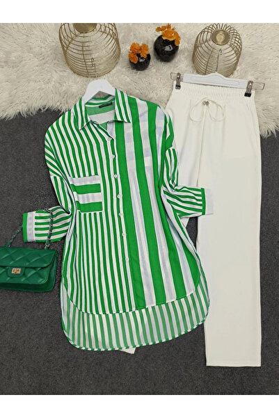 nedo7 Striped Linen Shirt -Green