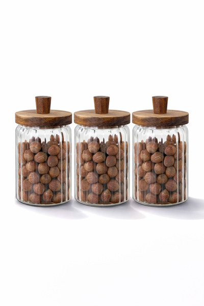 welcomein Ahşap Kapaklı Cam Kavanoz Seti 3’lü – 700 ml – Gıda Saklamaya Uygun...