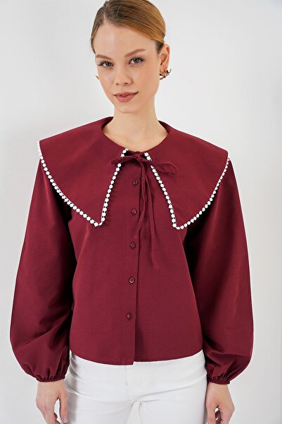 Hiccup Bdart Bow Detailed Poplin Doll Collar Shirt