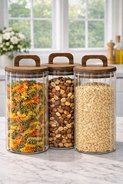 welcomein Cam Saklama Kavanozu Seti 3’lü – Akasya Kapaklı, Hava Geçirmez, 125...