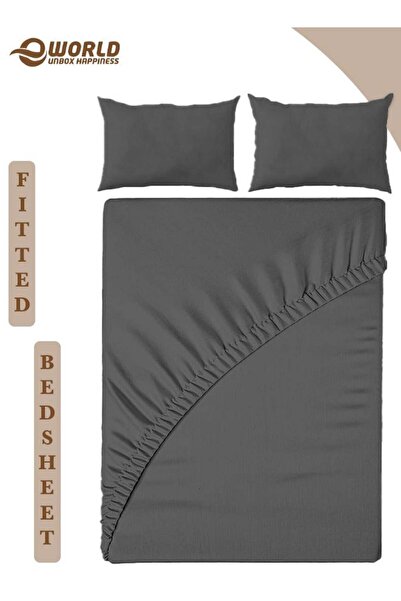 Eworld 3-Piece Dark Grey Microfiber Fitted Bedsheet Set