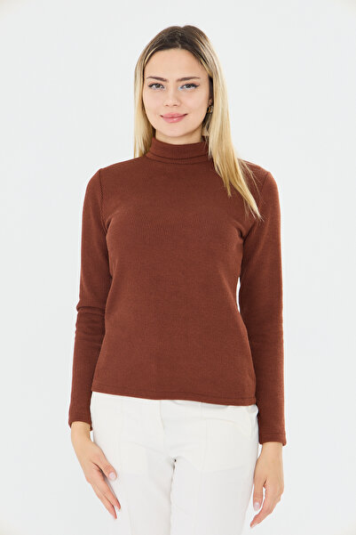 UNIQUE LADY Long Sleeve Half Turtleneck Corded Fabric Blouse