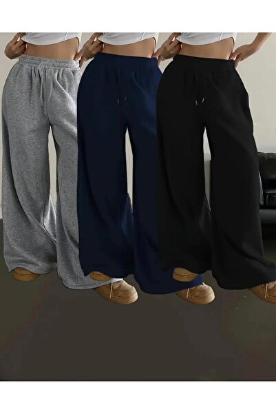 SULVERY Pachet de 3 Pantaloni de trening pentru femei, negru, gri, bleumarin ...