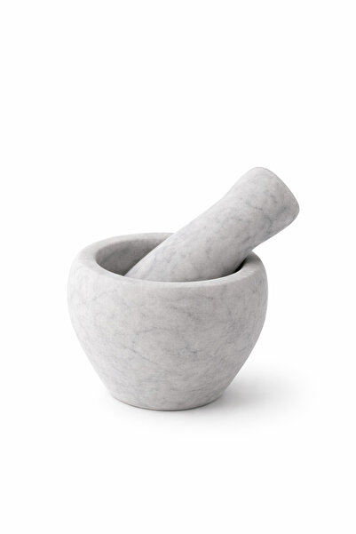 PudraLuna Doğal Mermer Havan, Beyaz Renkli Mermer Oyma Havan, Sarımsak, Bahar...