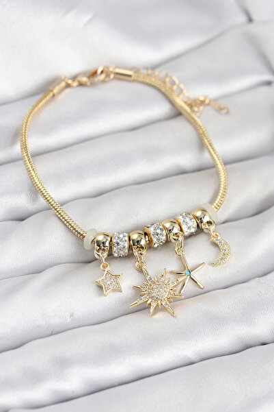 norsary Brass Gold Color Sun Theme Charm Women's Bracelet