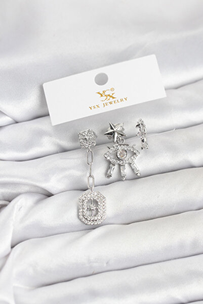 norsary Brass Silver Color Eye and Polar Star Model Ysx Trio Earring Set