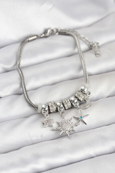 norsary Brass Silver Color Sun Theme Charm Women's Bracelet