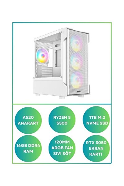 RAMTECH BİLGİSAYAR RONG X30 Ryzen 5 5500 Rtx 3050 16GB Ram 1Tb M.2 Sıvı Soğut...