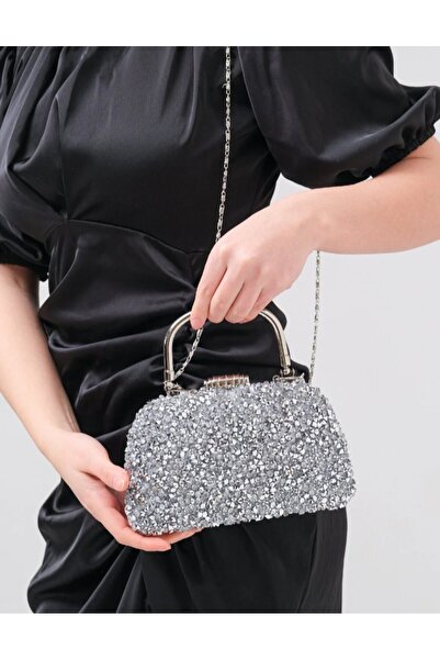 eflanmoda Geantă de seară pentru femei cu curea din lanț din piatră de cristal