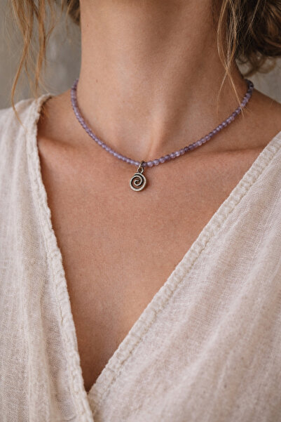 Lia Fail Ametist Taşlı Spiral Figürlü Minimal Bohem Kolye