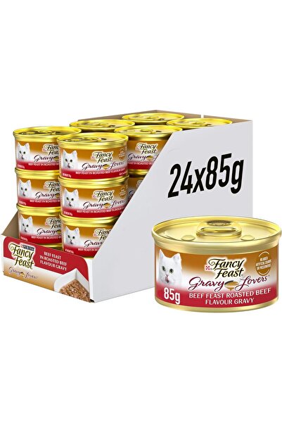 Fancy Feast طعام القطط بنكهة اللحم البقري لمحبي المرق