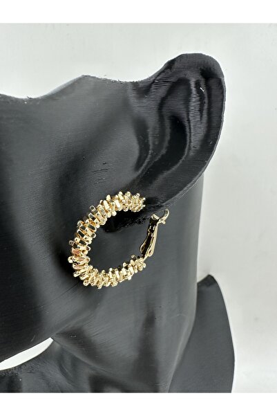 staınless steel Gold Renk Tırtıklı Model Halka Küpe