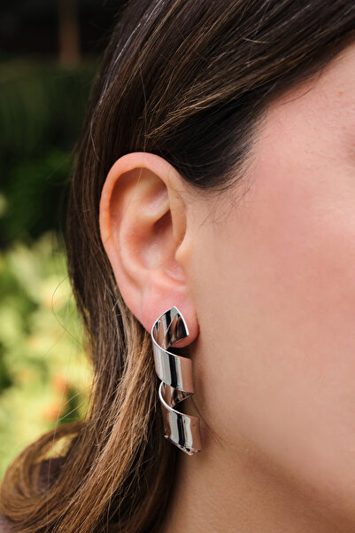 ByFlorya Jewelry أقراط معدنية حلزونية الشكل من الفولاذ المقاوم للصدأ مقاس 5 سم