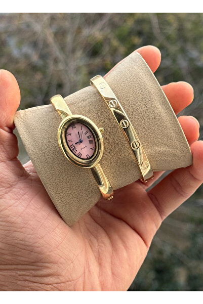 Tulpar Handcuff Model Oval Vintage Case Women's Wristwatch with Bracelet Gift