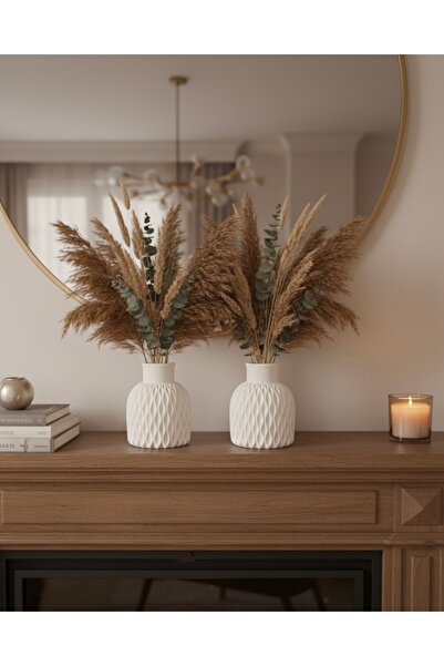 Silver Set of 2 Minimalist Decorative Vases - Modern Wavy Textured White Vase