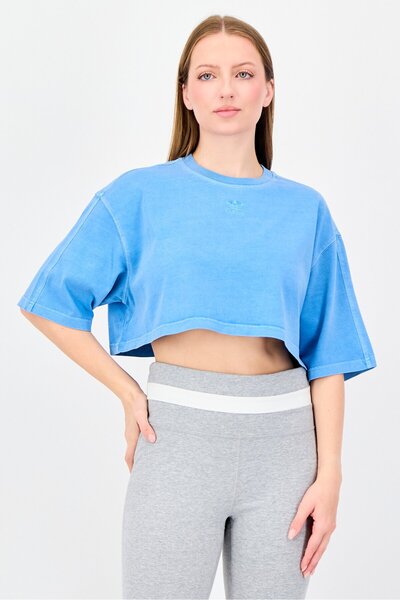 adidas Women Sportswear Fit Short Sleeve Outdoor Crop Top, Blue