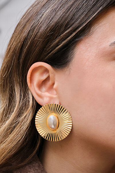 ByFlorya Jewelry Vip Serrated Pearl Earrings Steel Tip Metal Plate Earrings 4...