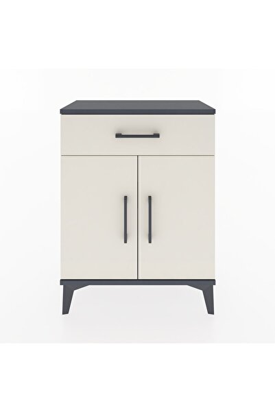HUK Arden Komodin Tek Raflı Tek Çekmeceli 2 Kapaklı Antrasit-Aytaşı 60x30x80 cm