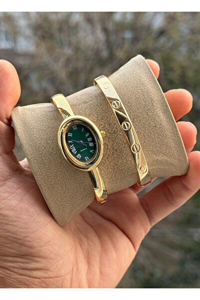 Tulpar Handcuff Model Oval Vintage Case Women's Wristwatch with Bracelet Gift