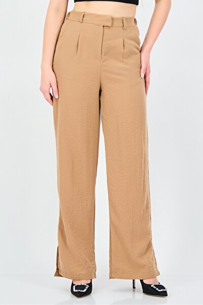 Bianco Lucci Women Plain Wide Leg Pants, Tan