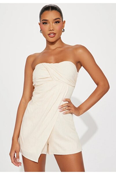 FASHION NOVA Λινό Ολόσωμη φόρμα χωρίς τιράντες με ίσιο λαιμόκοψη και λεπτομέρ...