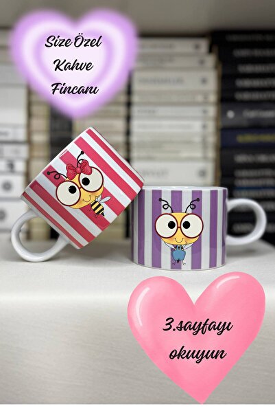 freyja design Sevgili Çift 2li Hediye Kişiselleştirilebilir Porselen Kahve Fi...