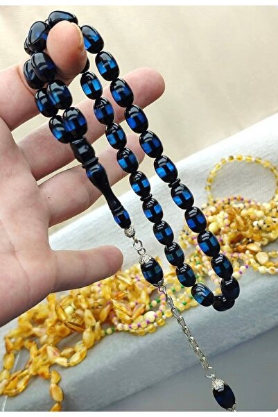 DIGERUI Ateş Kehribar Tesbih Lacivert Tonlu – El İşçiliği Tesbih