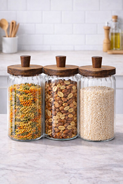 welcomein Cam Saklama Kavanozu Seti 3’lü – Akasya Kapaklı, Hava Geçirmez, 700...