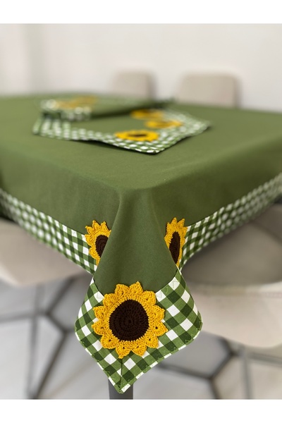 Parla Life Ayçiçek Motifli Duck Keten Masa Örtüsü(160x160) x Runner (40x120)