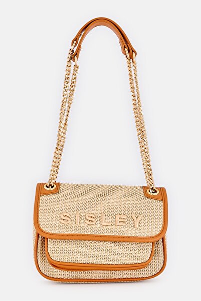Sisley Women Brand Logo Shoulder Bag, Beige