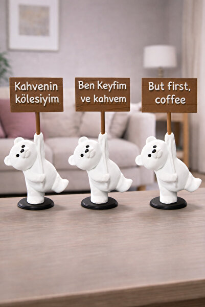 Rex Aksesuar Dekoratif Ayıcık Kahve Seti – Modern Minimal Ev Aksesuarı Hediye...