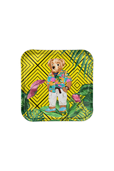 Sivella طقم صواني زجاجية صفراء على شكل دب تيدي مكون من قطعتين مع صحن للشموع