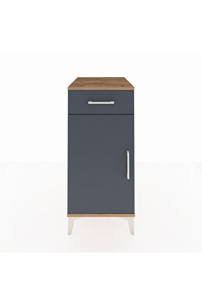 HUK Nexen Komodin 2 Raflı Tek Çekmeceli Tek Kapaklı Çam-Antrasit 44x59x96 cm