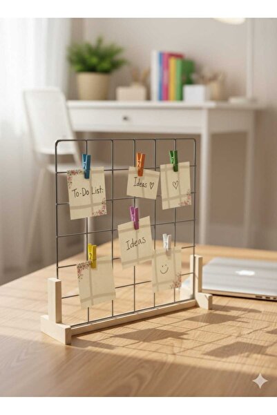 Tiydem Masaüstü Notluk Organizer Ahşap Ayaklı Tel Pano 30x30 cm