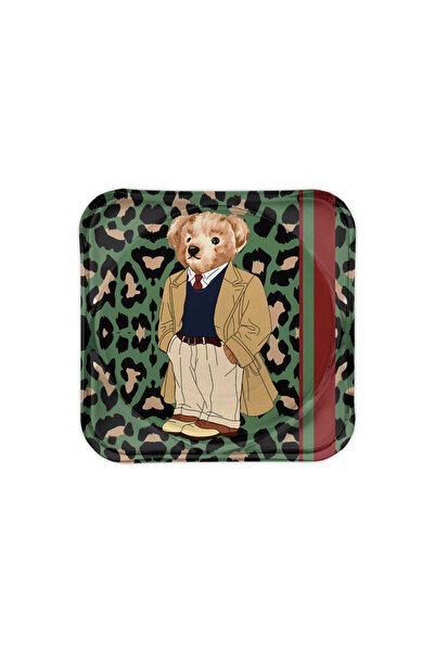 Sivella Leopar Teddy Bear 2'li Cam Bardak Altlığı & Mum Tabağı