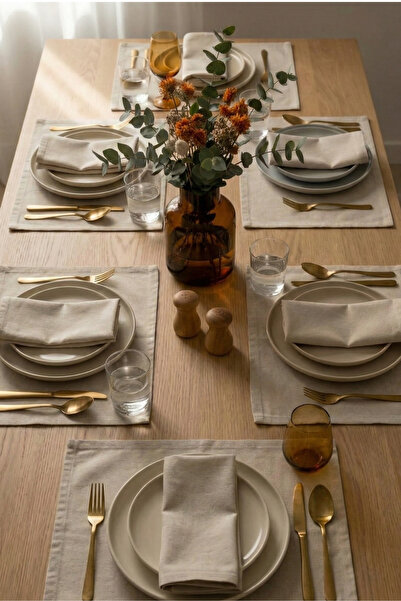OTEXSA Natural Cotton Linen 6-Piece American Dinner Set Plate Mat |   Stylish...