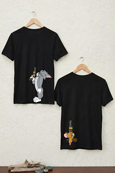 STONE HEART EU Tom ve Jerry Sırt Baskılı Sevgili Kombini Çift Tişörtü (2'li Set)