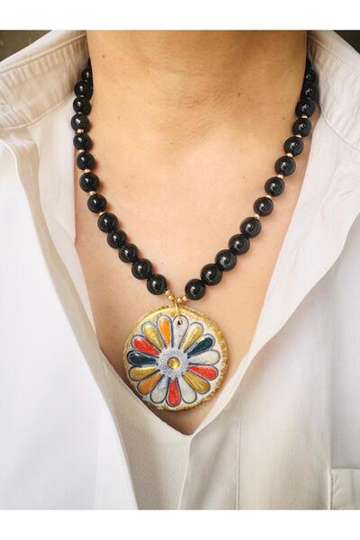 DEVİ fashion Natural Stone Design Necklace with Ceramic End 48 cm